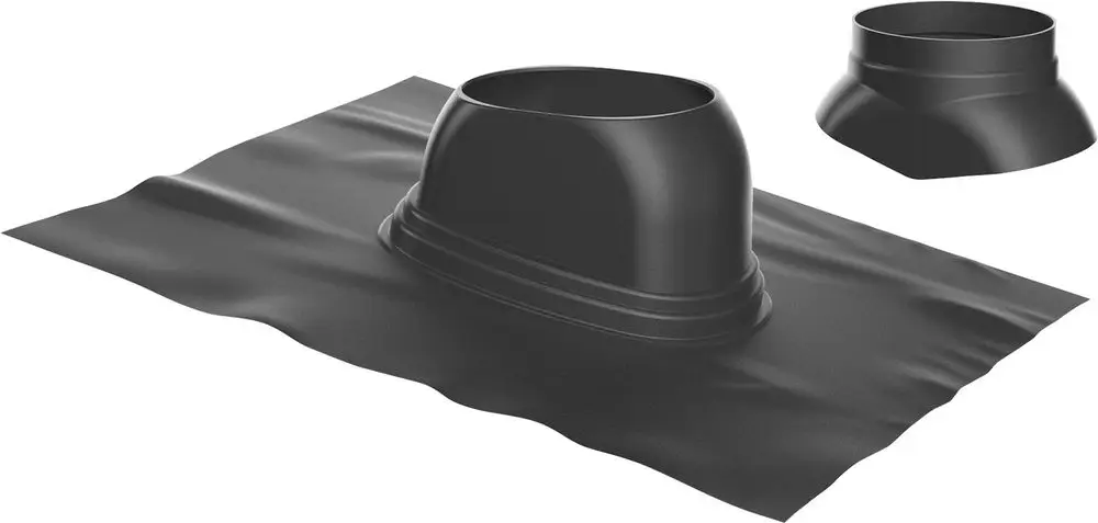 Schwarze Dachdurchführungsabdeckung aus flexiblem Material mit aufgestülptem Element, geeignet für Abgasleitungen, präsentiert von Bosch.